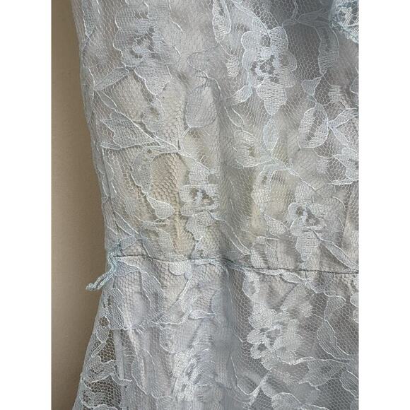 Vintage 1970s ILGWU Union Made Blue Lace Ruffle Sleeveless Maxi Dress USA - Picture 9 of 9